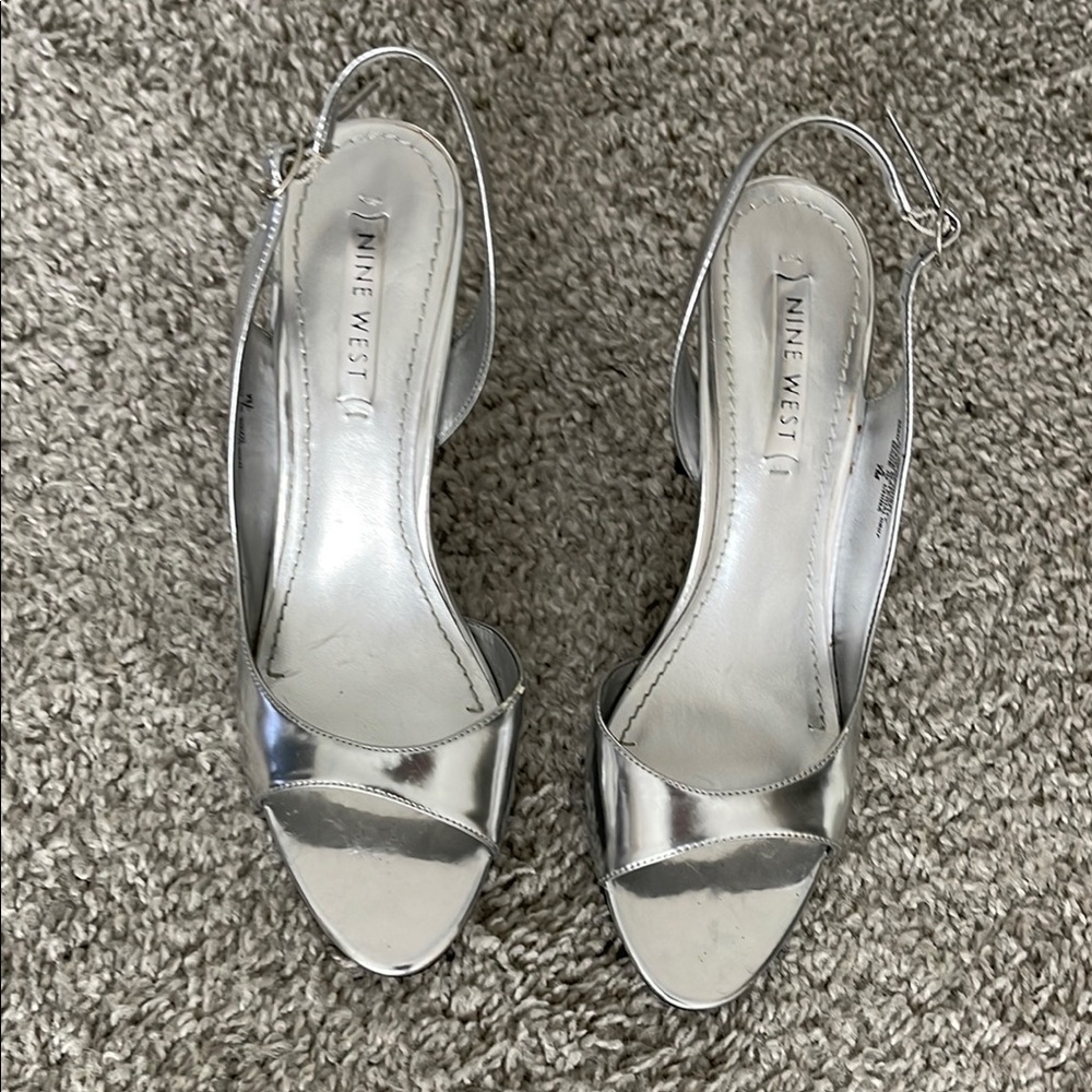 Nine West Women's Silver Slingback Heels - Picture 1 of 5